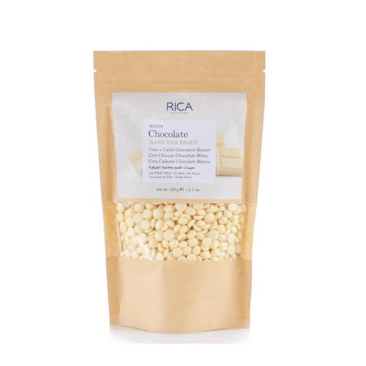 Rica White Chocolate Beans Wax 150g – Stripless wax enriched with white chocolate for gentle hair removal, available at Ziofy.pk